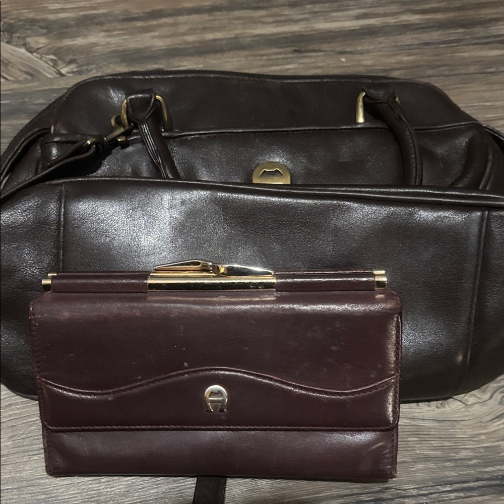 Etienne Aigner Dark Brown Shoulder Bag and Wallet Set